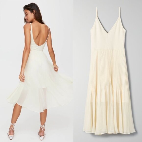 Aritzia Wilfred Daphnee Pleated Skirt Midi Dress NWT Mellow Yellow Size Small - Picture 1 of 9